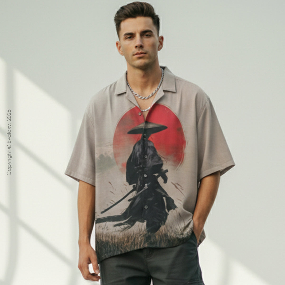 Beige Warrior Graphic Oversized Half Sleeve Shirt For Men & Women