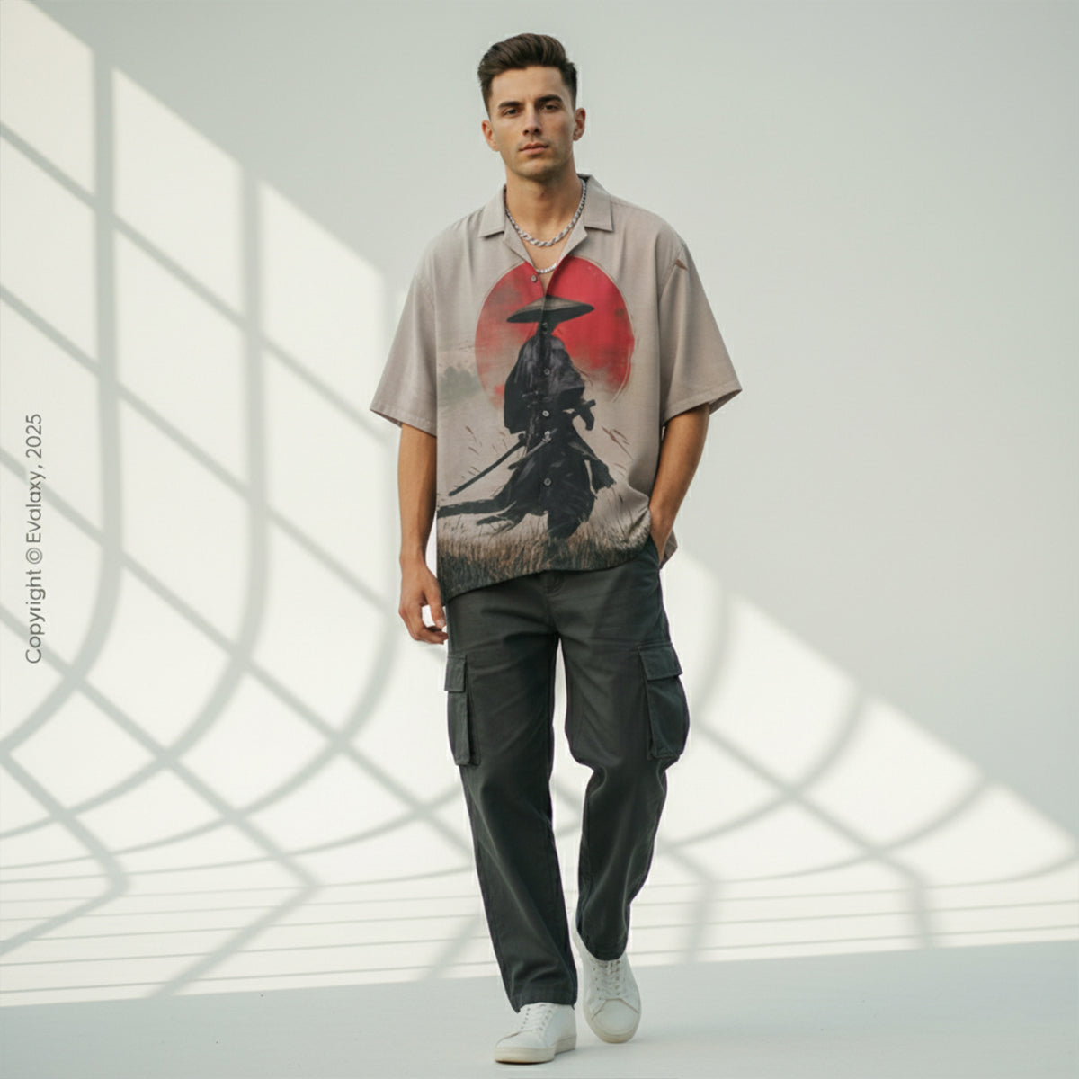 Beige Warrior Graphic Oversized Half Sleeve Shirt For Men & Women