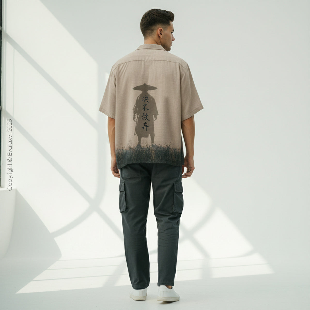 Beige Warrior Graphic Oversized Half Sleeve Shirt For Men & Women