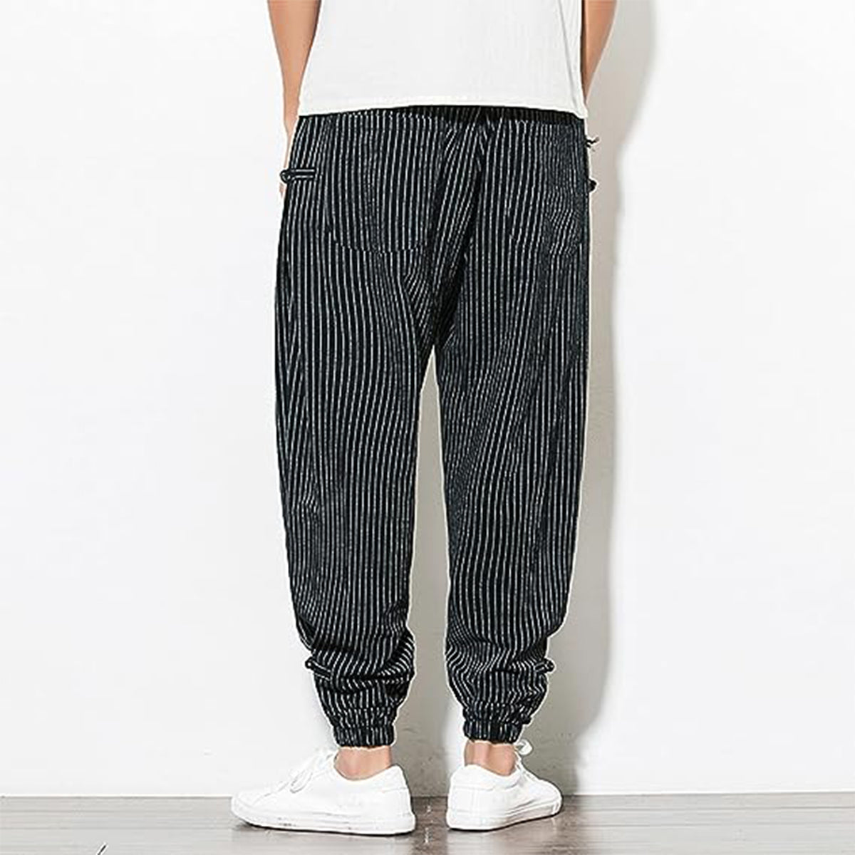 Men's Pants Loose Thin Black & White Striped Jogger Breathable Casual Harem Combo (Pack of 2)