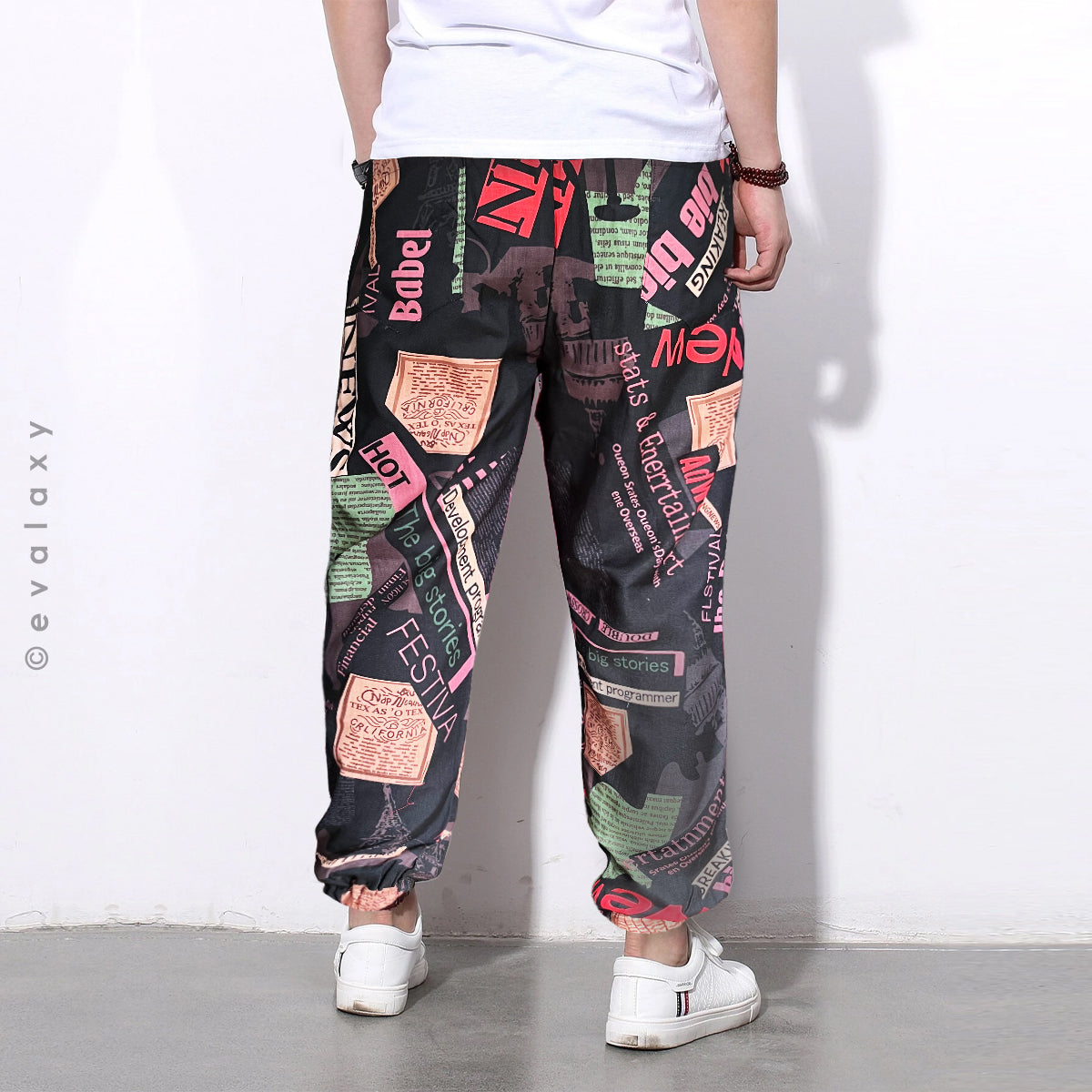 Loose Black News Text Jogger Breathable Casual Harem Pants For Men & Women
