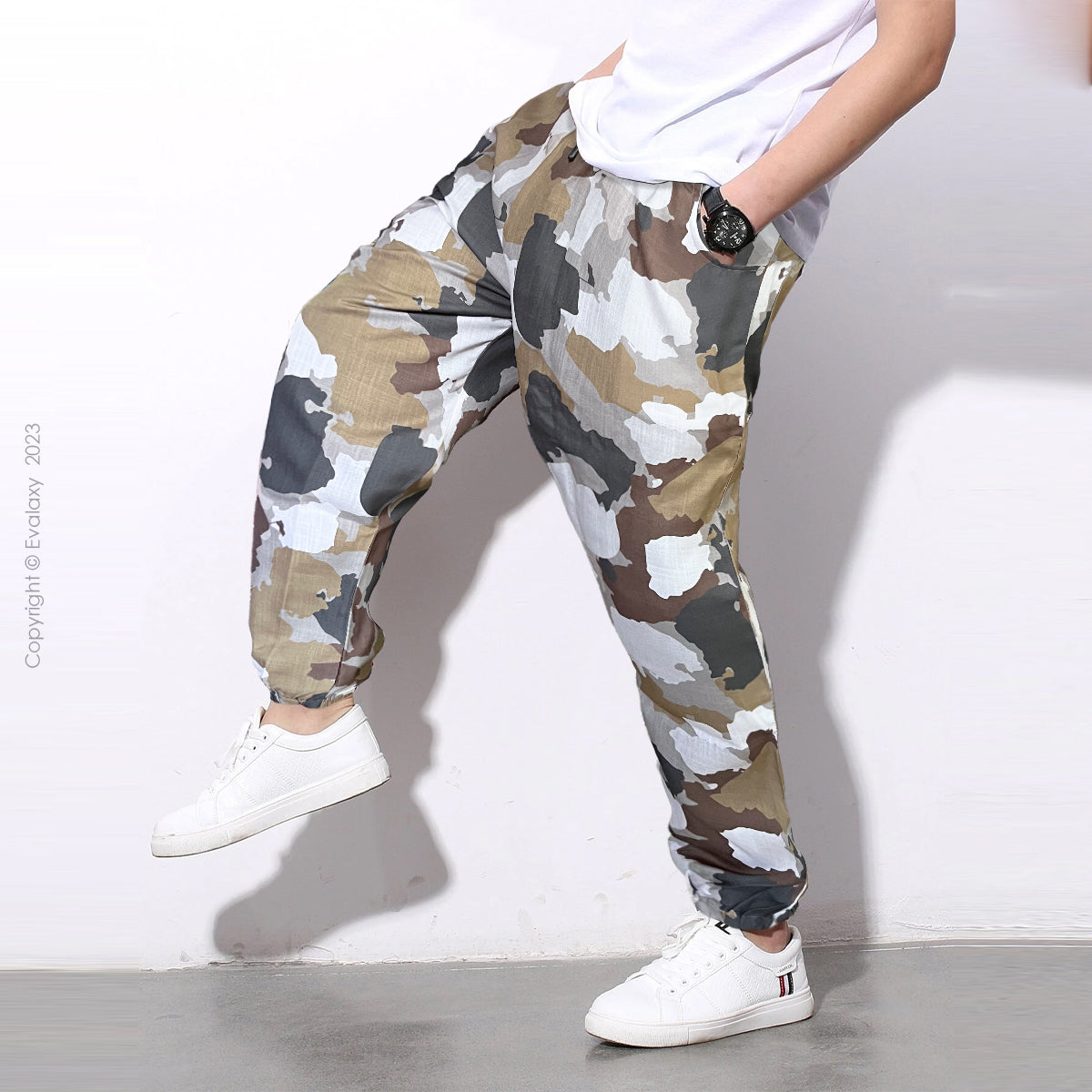 Camouflage Mens Breathable Joggers Olive Camo Slim Fit Cargo Pants