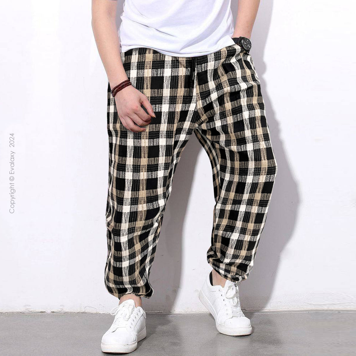 Peach Black Checkered Premium Jogger Breathable Casual Harem Pants for Men & Women