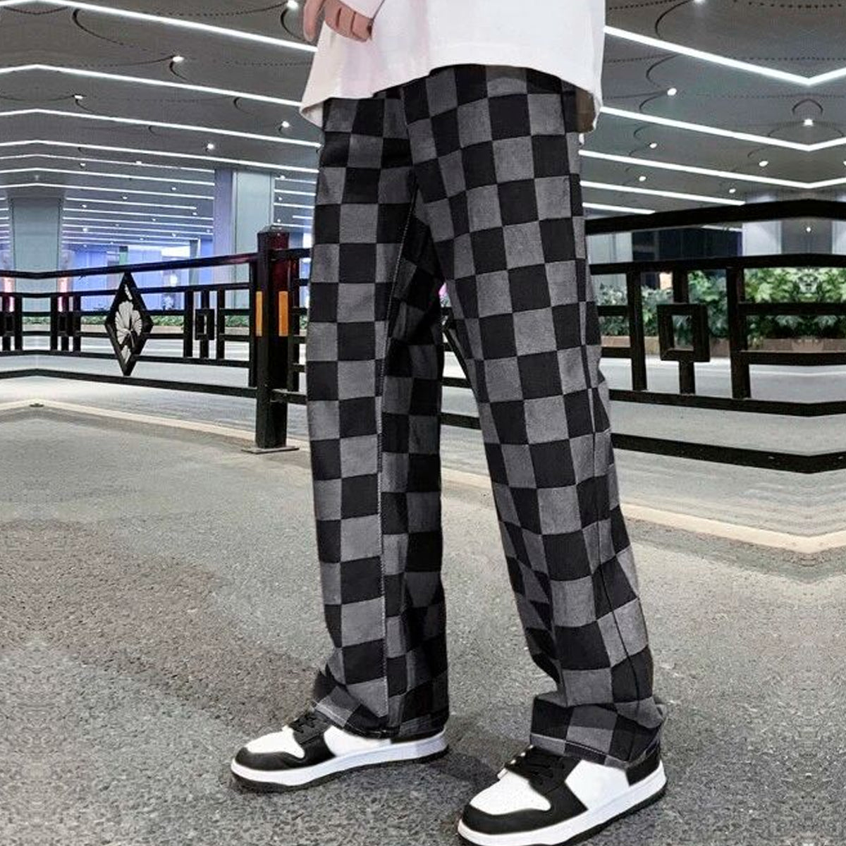 Black N Grey Checks Straight Pants for Men & Women