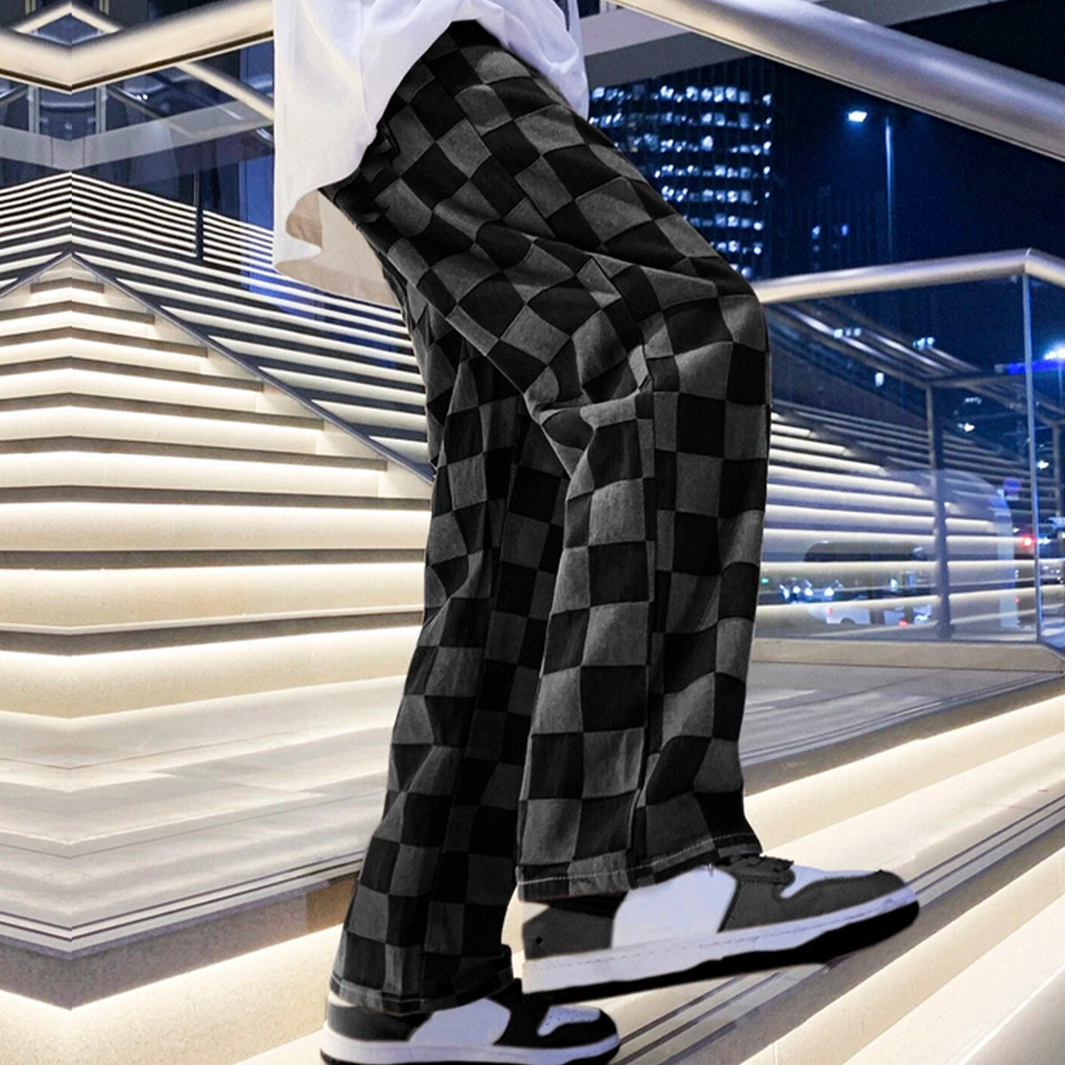 Black N Grey Checks Straight Pants for Men & Women