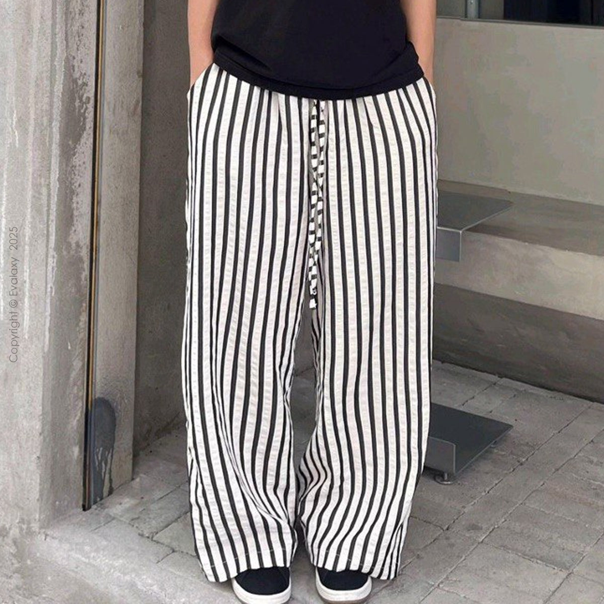 Dark Grey Stripped Straight Relax-Fit Pants for Men & Women