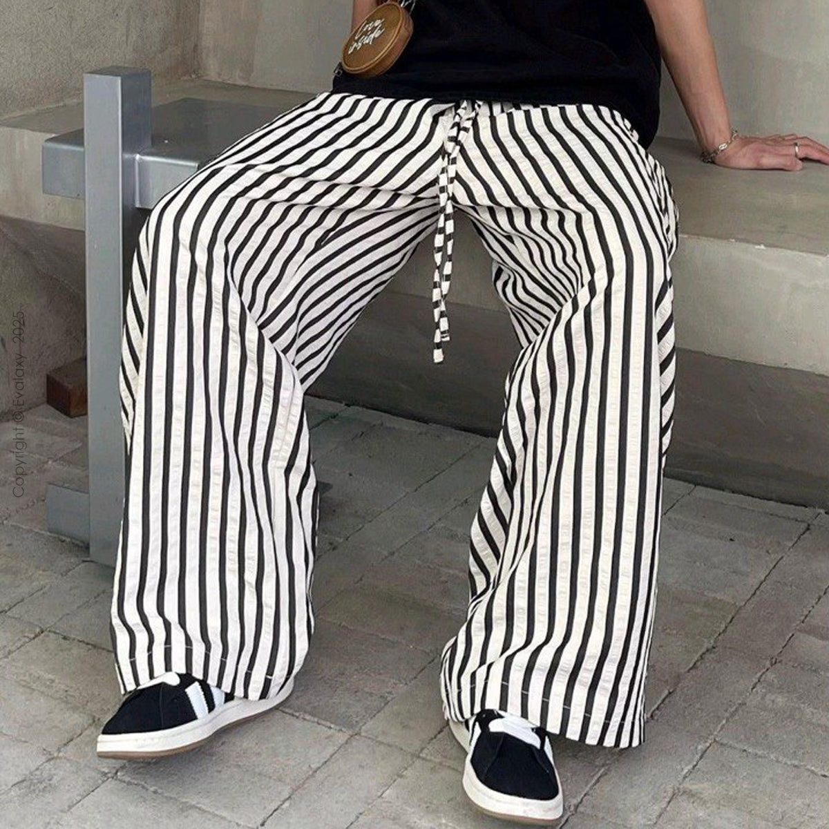 Dark Grey Stripped Straight Relax-Fit Pants for Men & Women