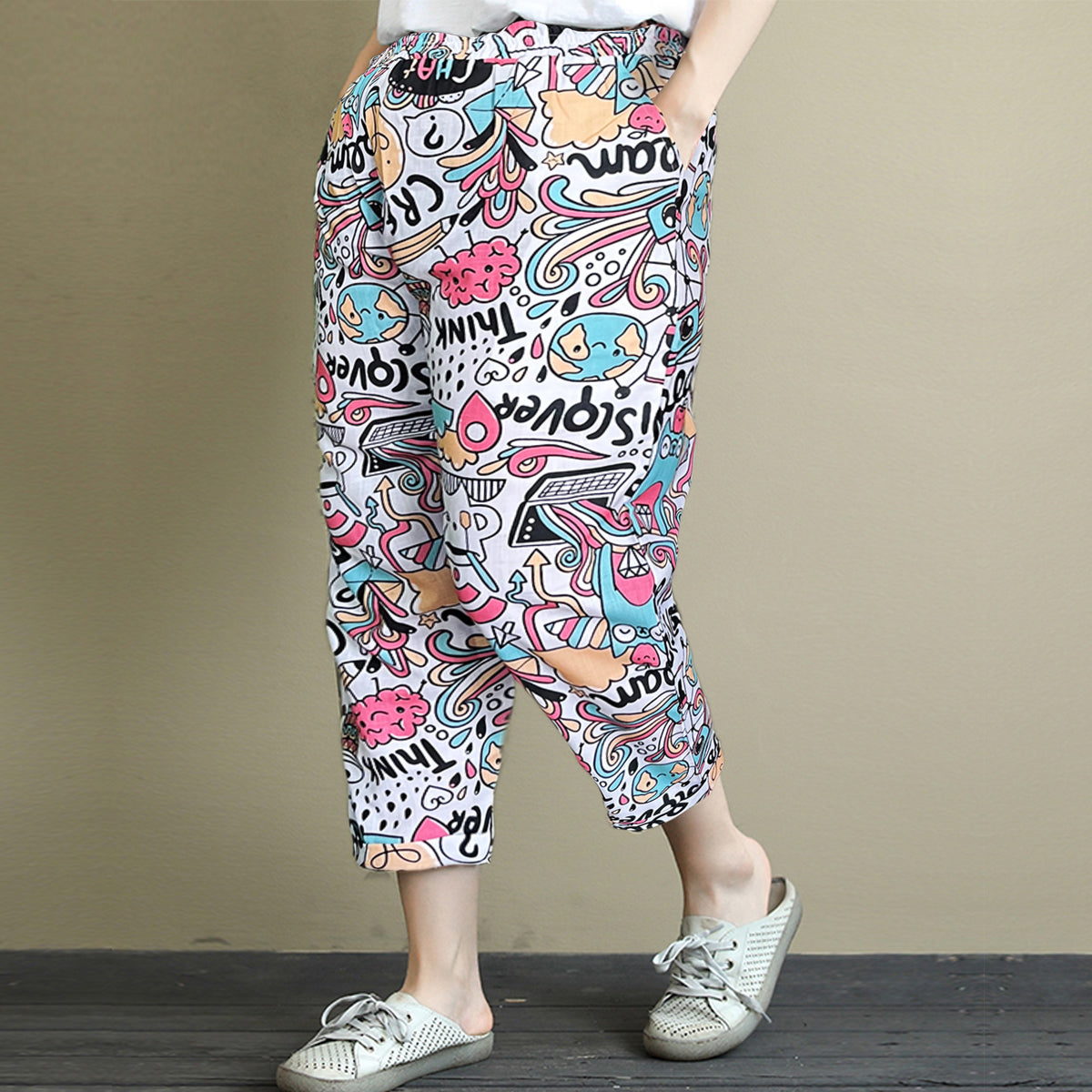 Vintage Abstract Circle & Text Chat Capri Combo Pack For Womens & Girls(Pack Of 2 Pcs)