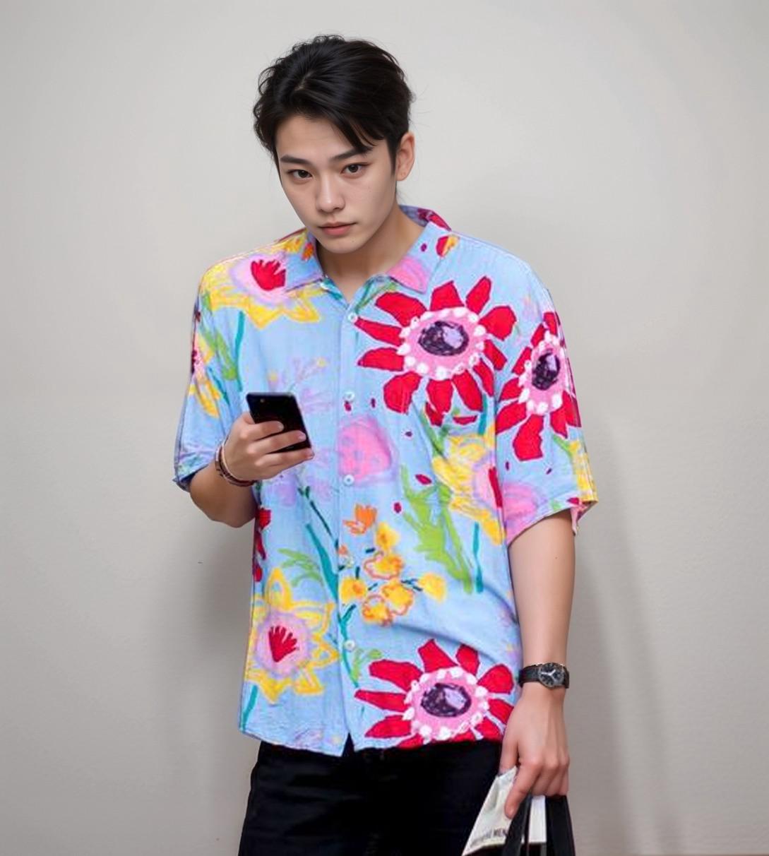 Men's CoolSky Sunflower All Over Printed Oversized Shirt