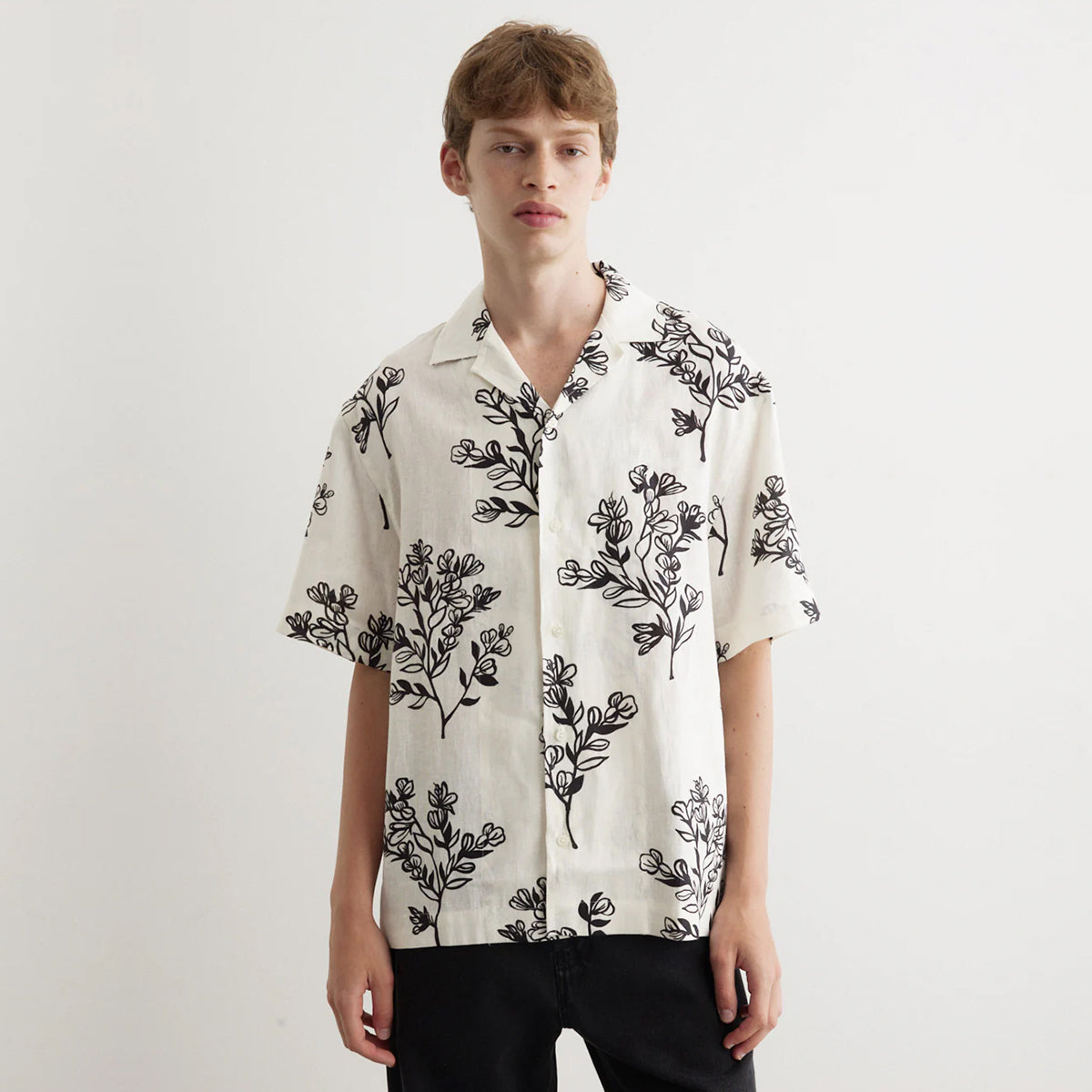 White Floral All Over Printed Relaxed Fit Shirt