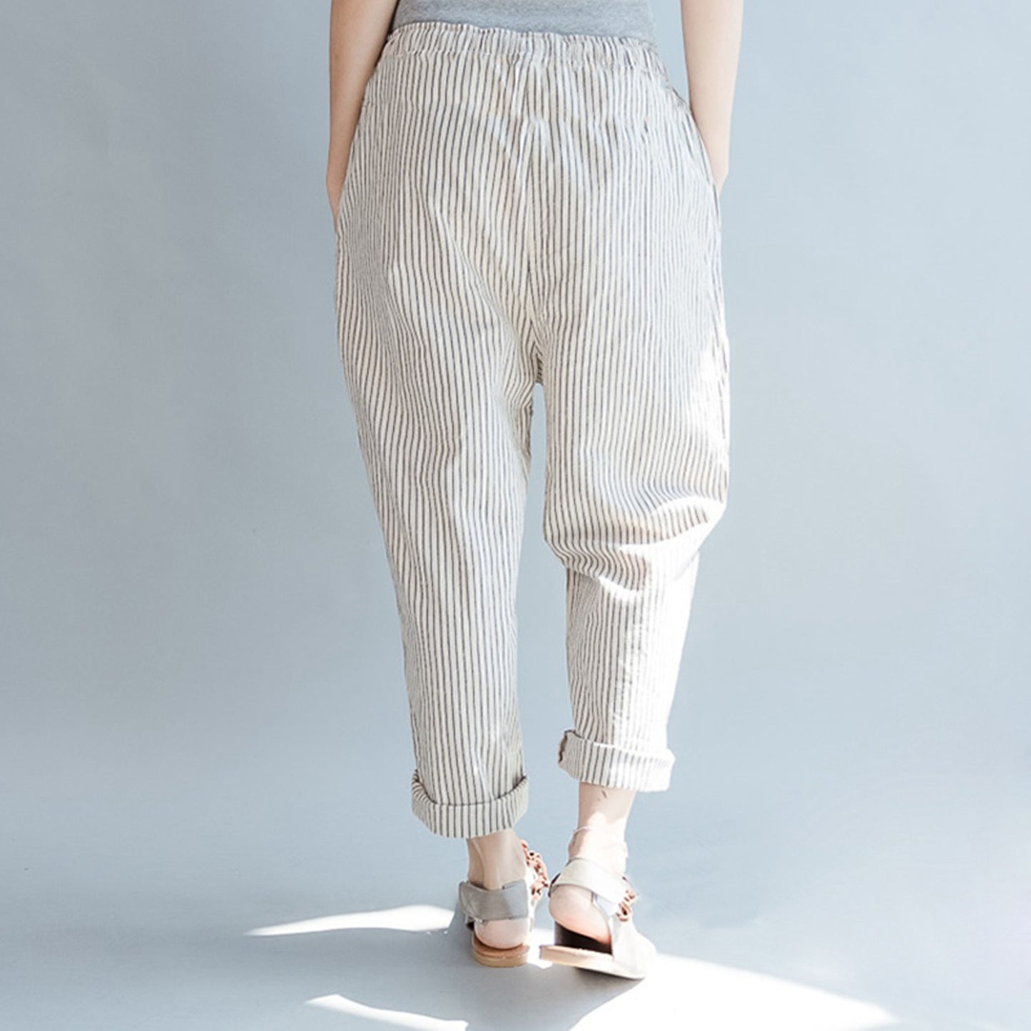 Vintage Off White Lines Pajama Capri / Trouser For Womens & Girls