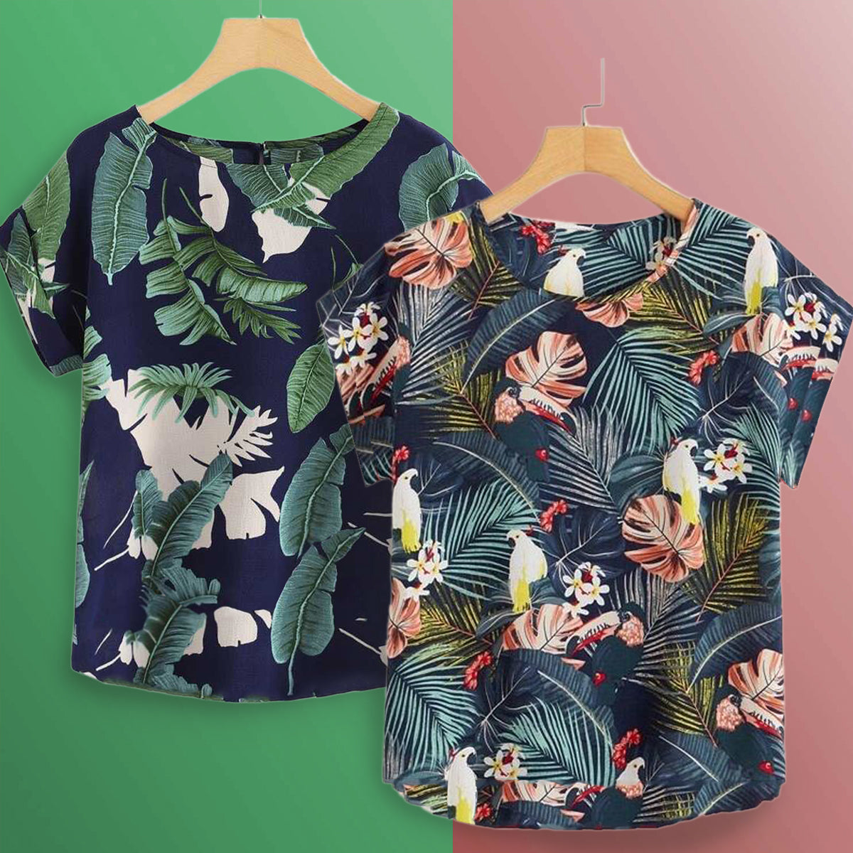 Stylish Jungle & Blue Leaf Tops Combo For Women & Girls(Pack Of 2 Pcs)
