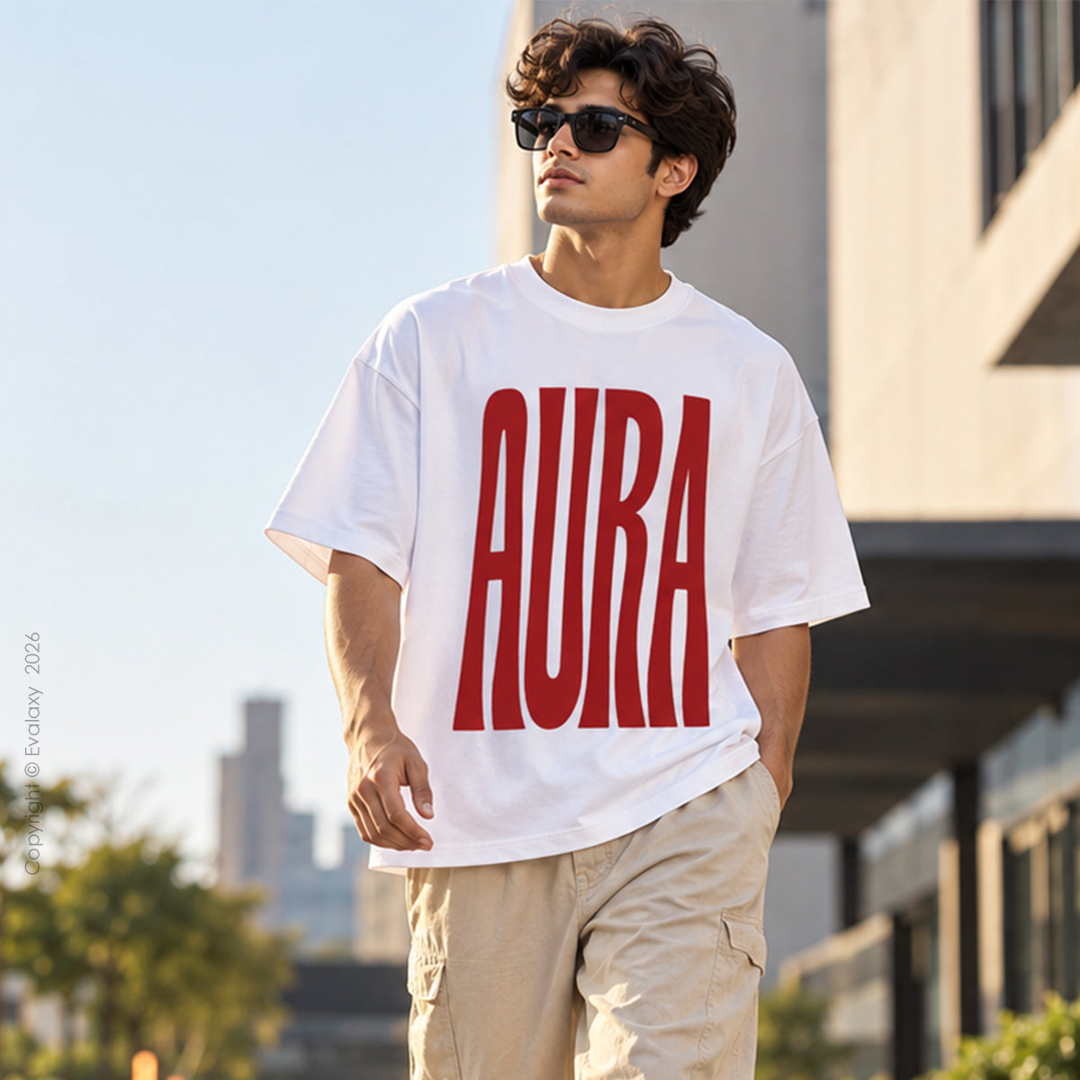 Aura Graphic White Oversized T-Shirt – 240 GSM Premium Cotton