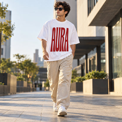 Aura Graphic White Oversized T-Shirt – 240 GSM Premium Cotton