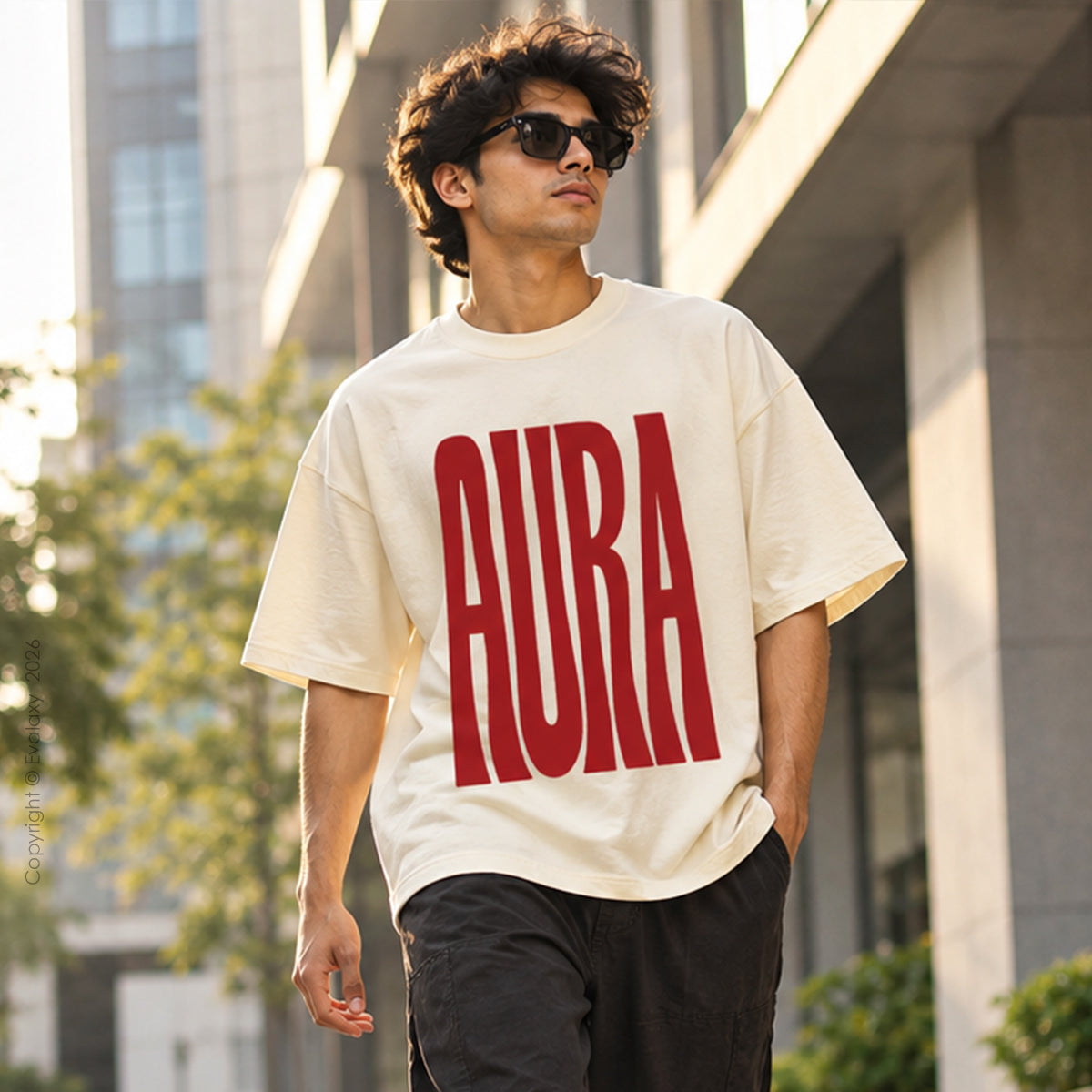 Aura Graphic Cream Oversized T-Shirt – 240 GSM Premium Cotton