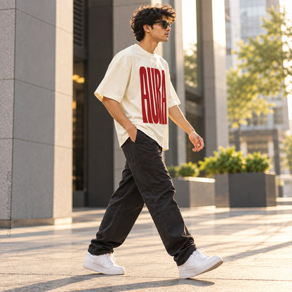 Aura Graphic Cream Oversized T-Shirt – 240 GSM Premium Cotton
