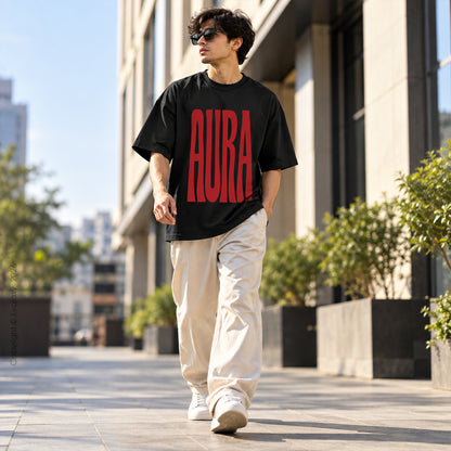 Aura Graphic Black Oversized T-Shirt – 240 GSM Premium Cotton