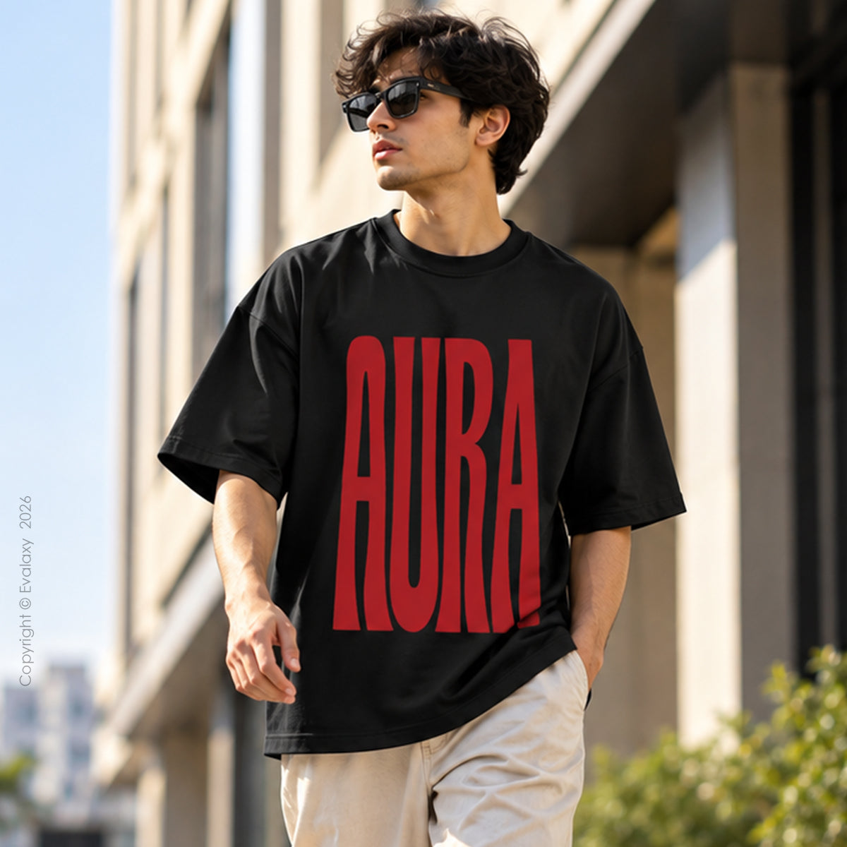 Aura Graphic Black Oversized T-Shirt – 240 GSM Premium Cotton