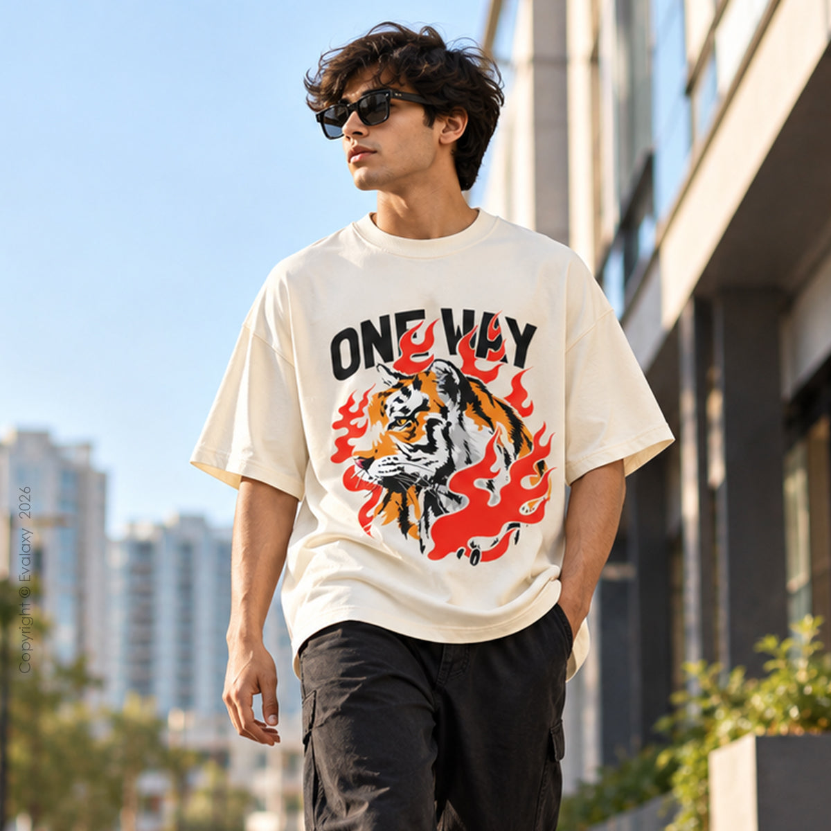 Only Tiger Graphic Cream Oversized T-Shirt – 240 GSM Premium Cotton