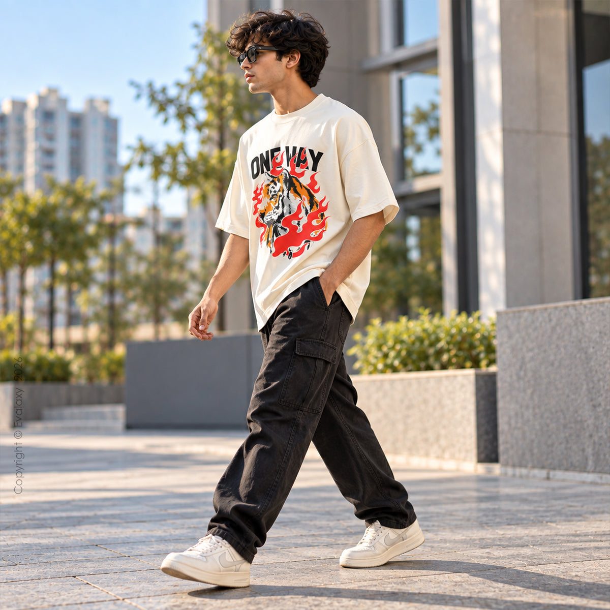 Only Tiger Graphic Cream Oversized T-Shirt – 240 GSM Premium Cotton