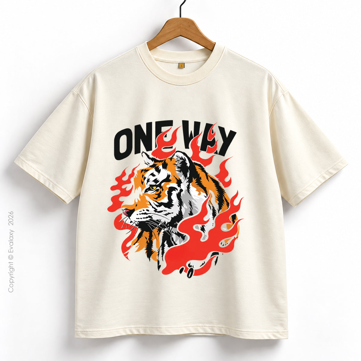 Only Tiger Graphic Cream Oversized T-Shirt – 240 GSM Premium Cotton