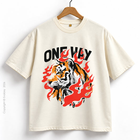 Only Tiger Graphic Cream Oversized T-Shirt – 240 GSM Premium Cotton