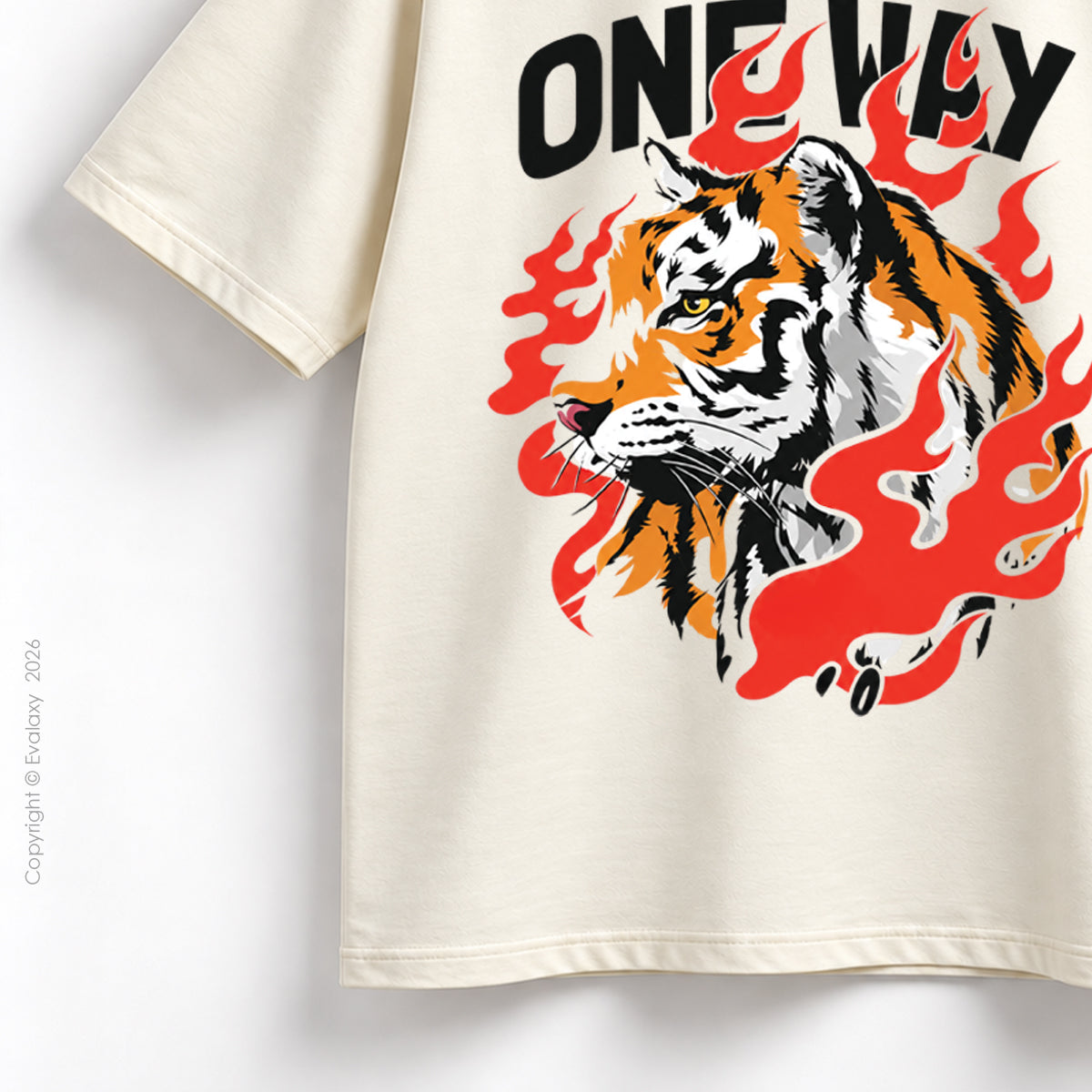 Only Tiger Graphic Cream Oversized T-Shirt – 240 GSM Premium Cotton