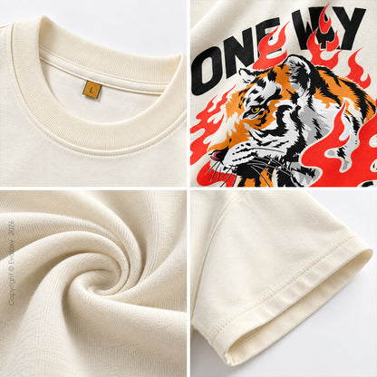 Only Tiger Graphic Cream Oversized T-Shirt – 240 GSM Premium Cotton
