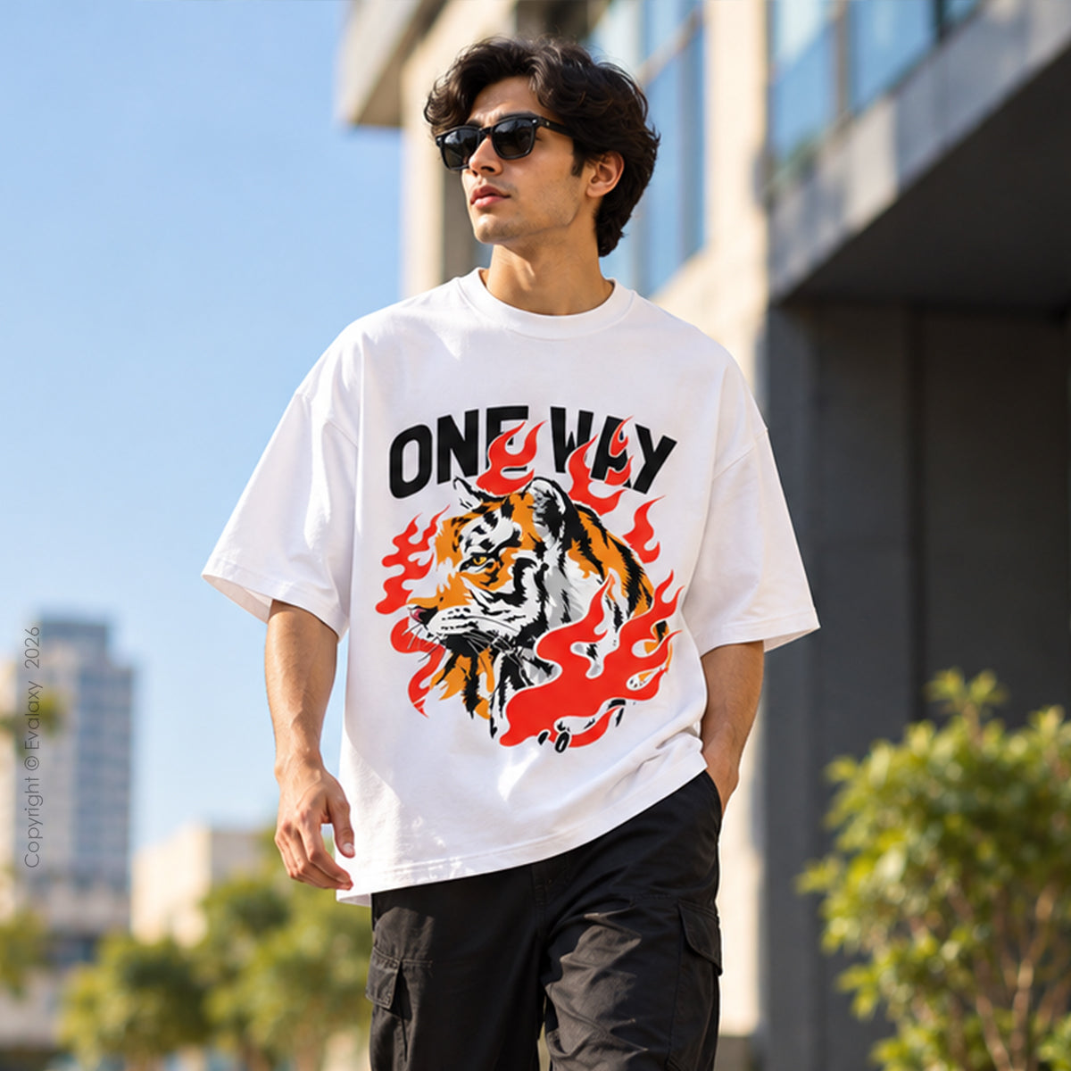 Only Tiger Graphic White Oversized T-Shirt – 240 GSM Premium Cotton