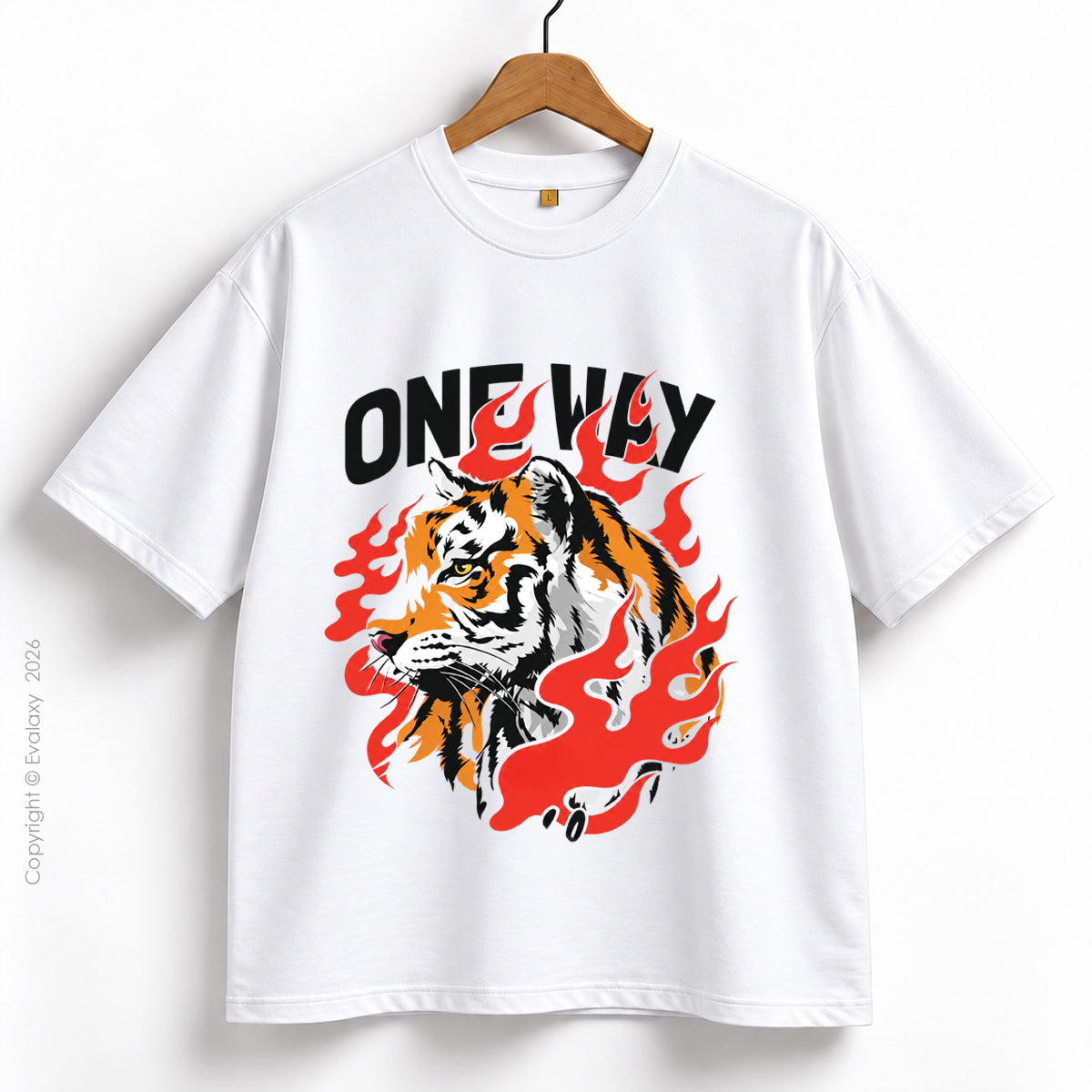 Only Tiger Graphic White Oversized T-Shirt – 240 GSM Premium Cotton