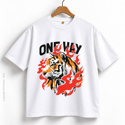 Only Tiger Graphic White Oversized T-Shirt – 240 GSM Premium Cotton