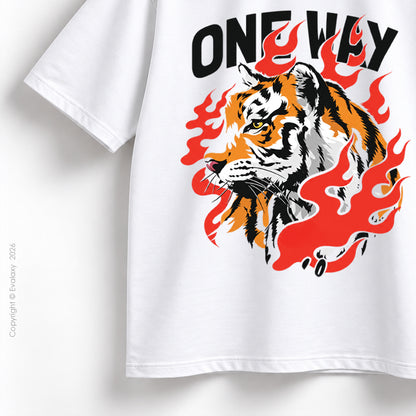 Only Tiger Graphic White Oversized T-Shirt – 240 GSM Premium Cotton