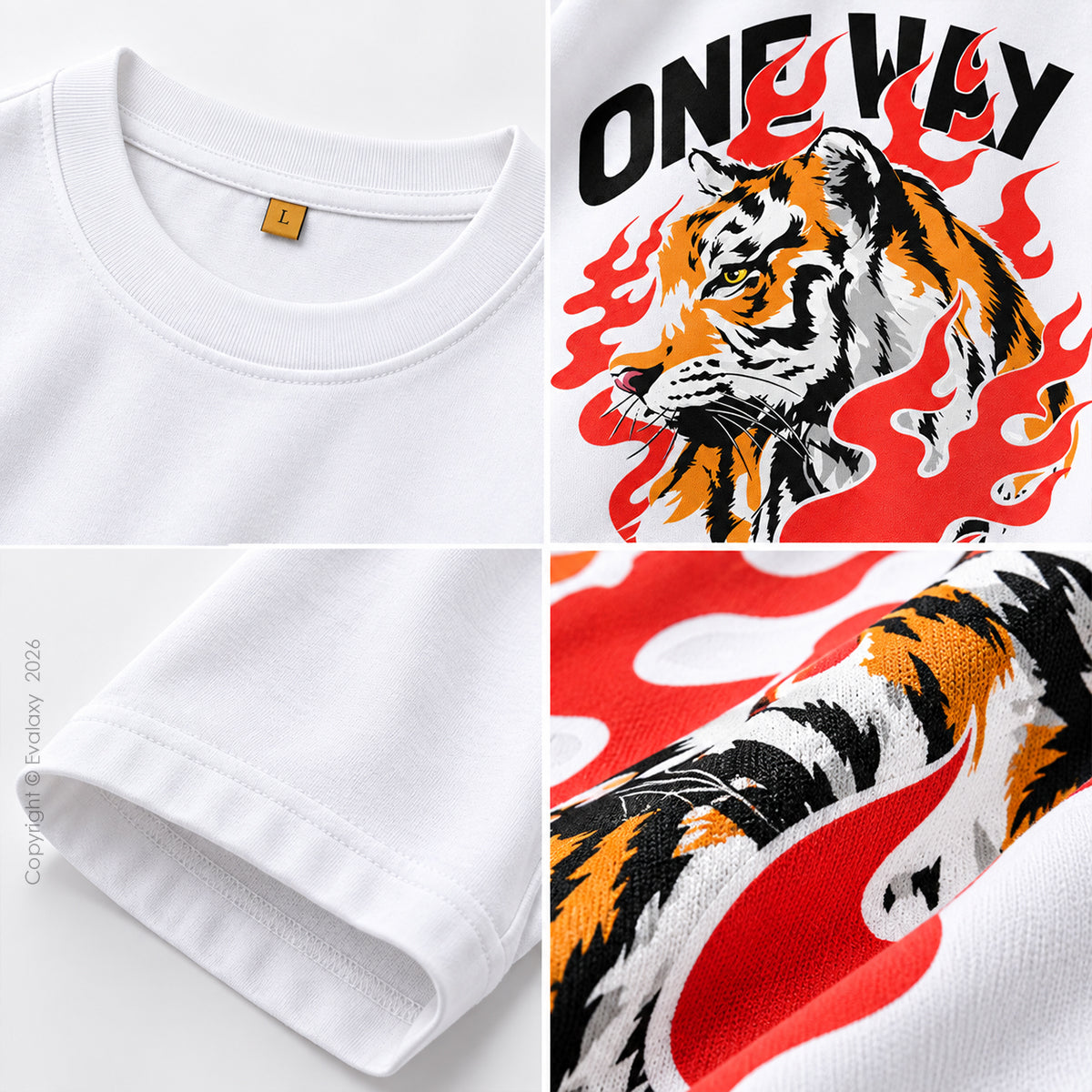 Only Tiger Graphic White Oversized T-Shirt – 240 GSM Premium Cotton