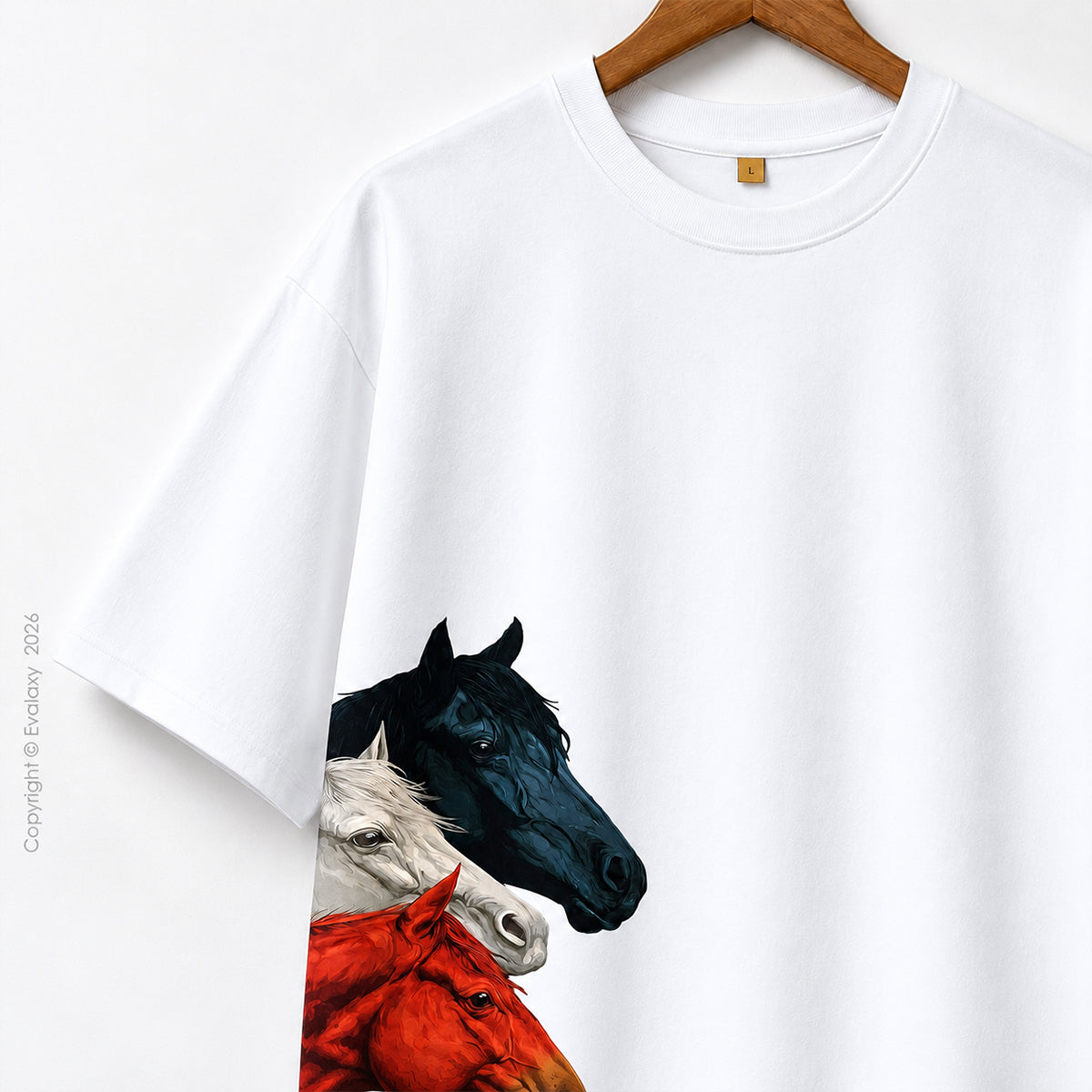 Triple Horse Graphic White Oversized T-Shirt – 240 GSM Premium Cotton
