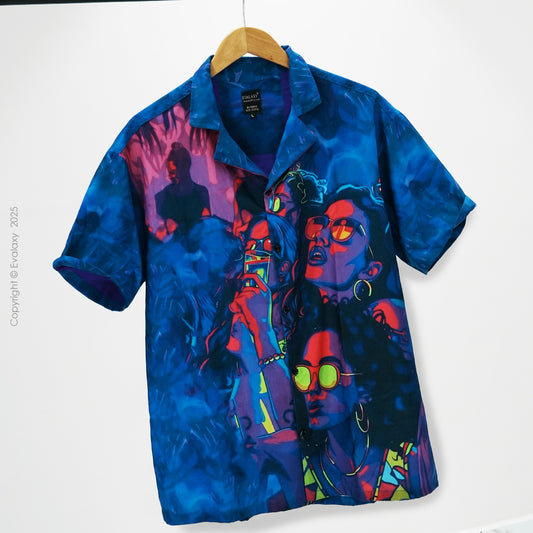 Blue Party Faces Graphic Oversized Half Sleeve Shirt For Men & Women
