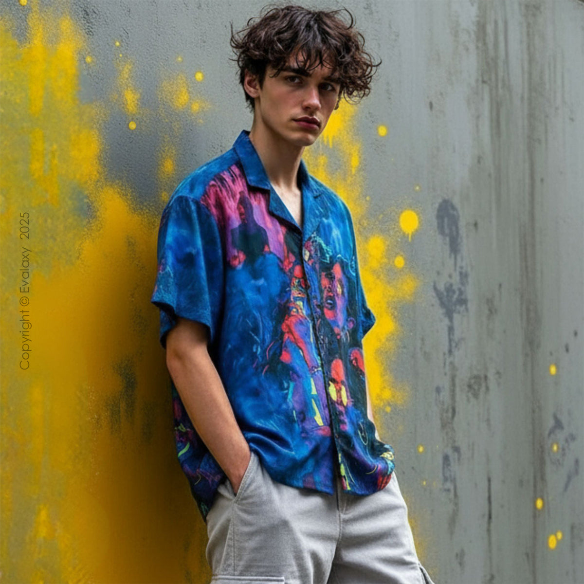 Blue Party Faces Graphic Oversized Half Sleeve Shirt For Men & Women