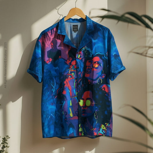 Blue Party Faces Graphic Oversized Half Sleeve Shirt For Men & Women
