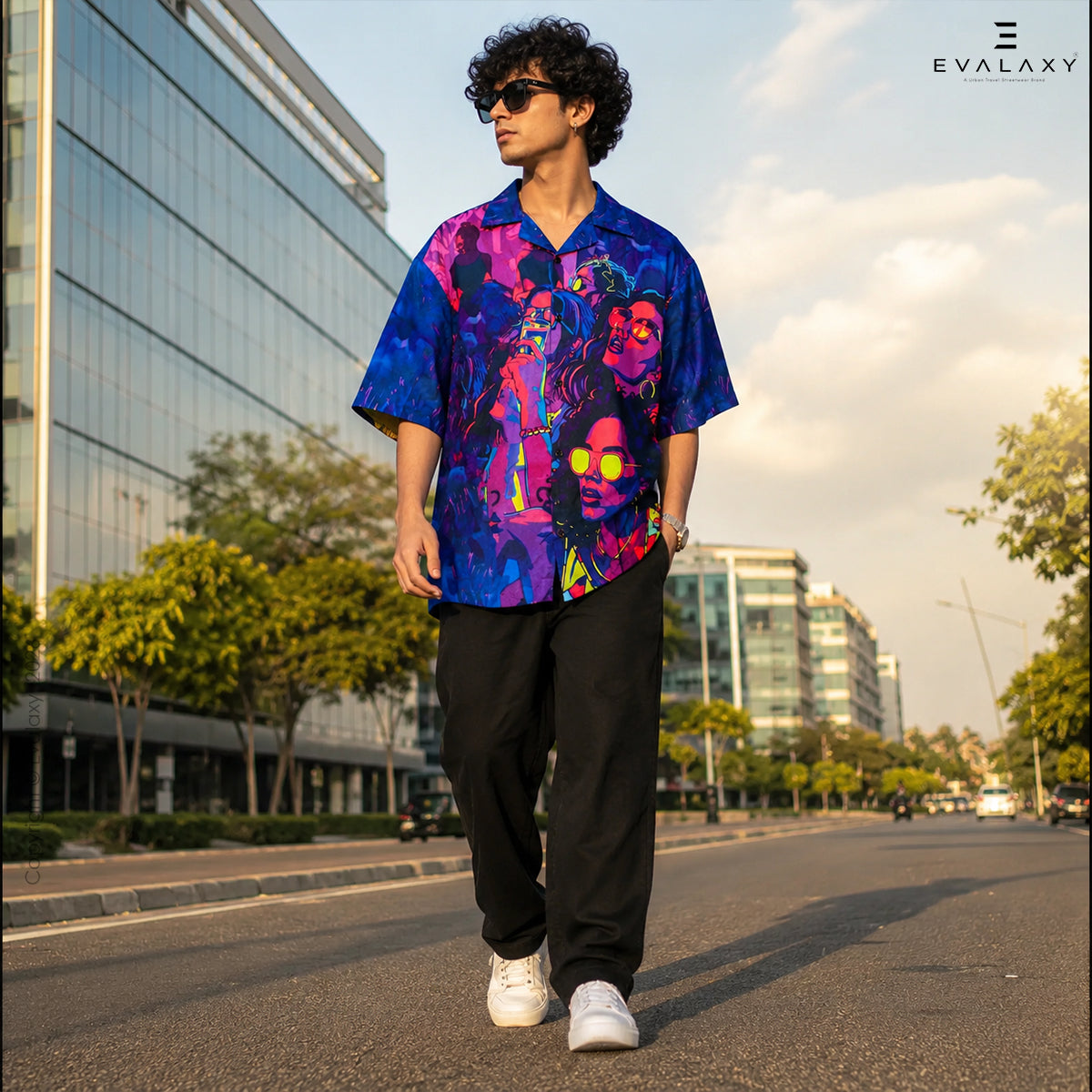 Blue Party Faces Graphic Oversized Half Sleeve Shirt For Men & Women