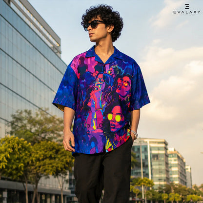 Blue Party Faces Graphic Oversized Half Sleeve Shirt For Men & Women