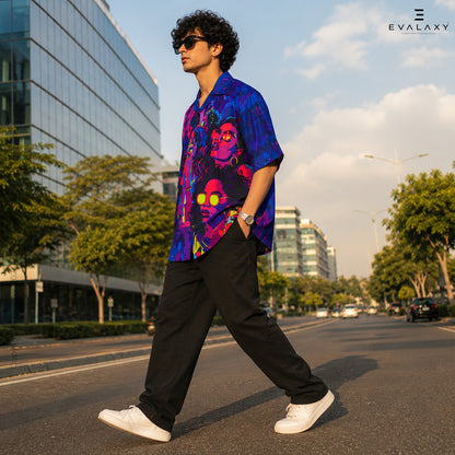 Blue Party Faces Graphic Oversized Half Sleeve Shirt For Men & Women