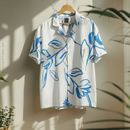 OffWhite Sky Leaf Oversized Half Sleeve Shirt For Men & Women