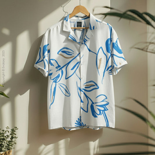 OffWhite Sky Leaf Oversized Half Sleeve Shirt For Men & Women