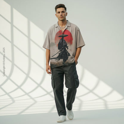 Beige Warrior Graphic Oversized Half Sleeve Shirt For Men & Women