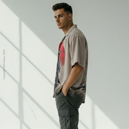 Beige Warrior Graphic Oversized Half Sleeve Shirt For Men & Women