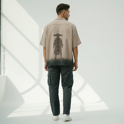 Beige Warrior Graphic Oversized Half Sleeve Shirt For Men & Women