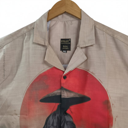 Beige Warrior Graphic Oversized Half Sleeve Shirt For Men & Women