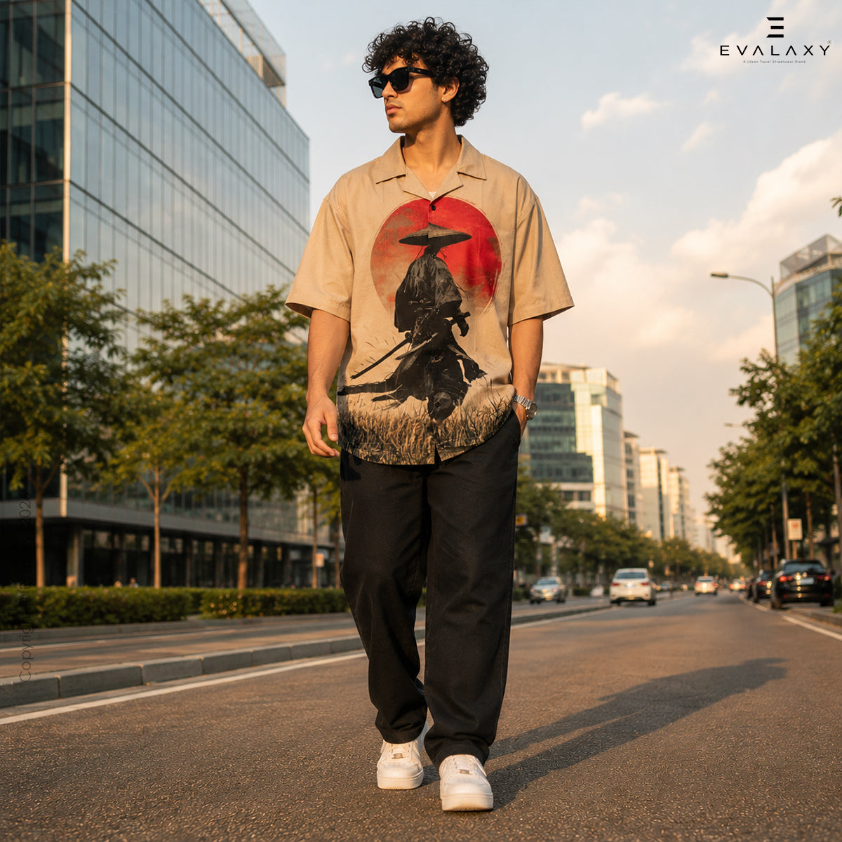 Beige Warrior Graphic Oversized Half Sleeve Shirt For Men & Women