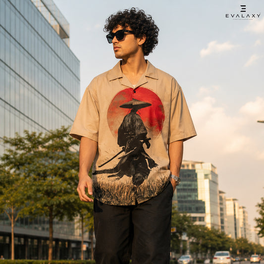 Beige Warrior Graphic Oversized Half Sleeve Shirt For Men & Women