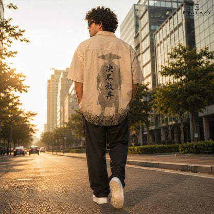Beige Warrior Graphic Oversized Half Sleeve Shirt For Men & Women
