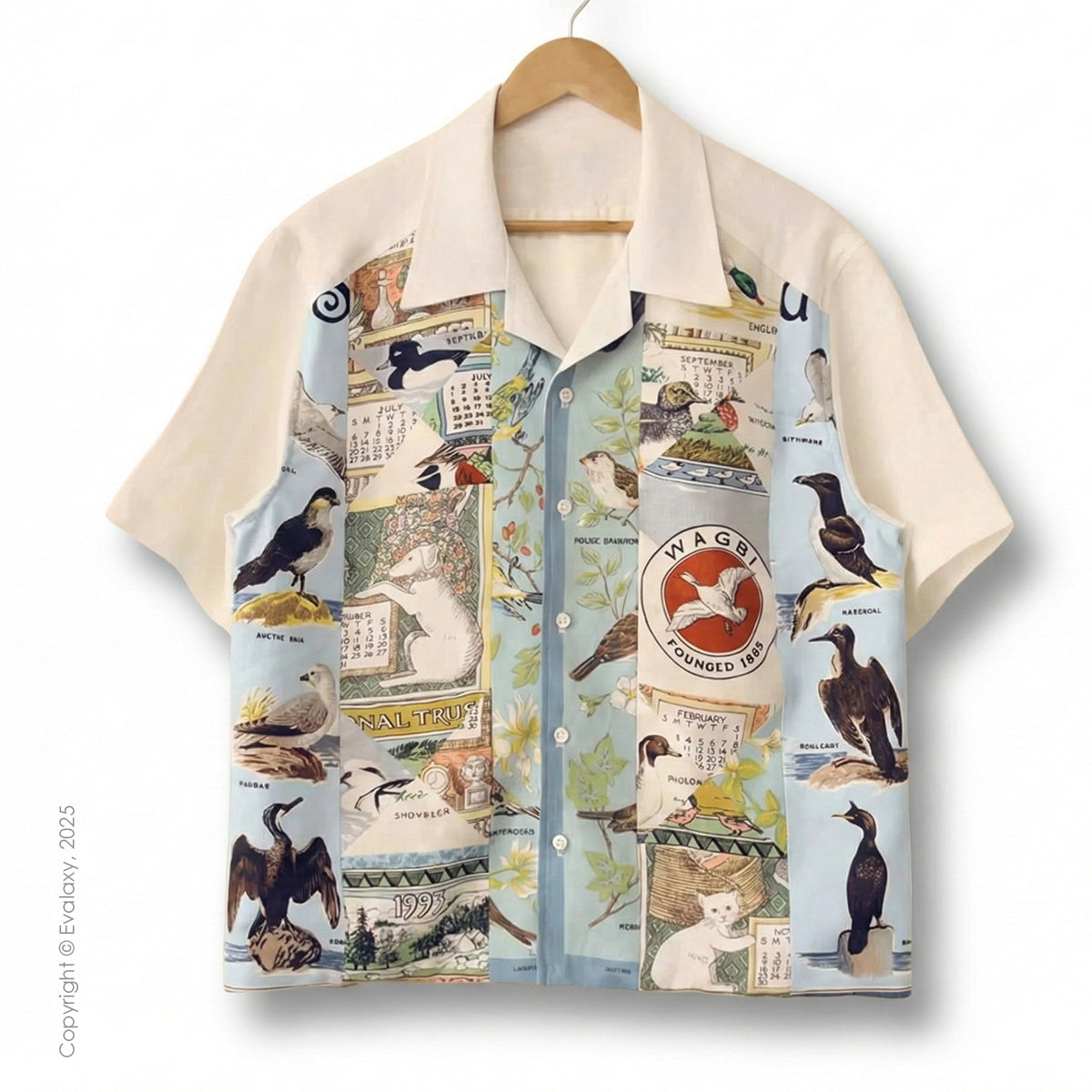 Vintage Bird Print Cuban Collar Shirt – For Men & Women